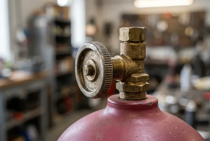 Bouteille de gaz R32 : Guide 2026 - Achat Gaz R32 : 5 Pièges à Éviter ! - Où Acheter une Bouteille de Gaz R32 ? Gros plan sur la valve en laiton d une bouteille de gaz réfrigérant R32
